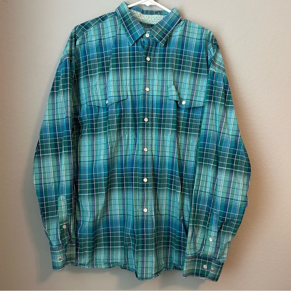 Panhandle Slim Teal and Navy Plaid Button Down Shirt